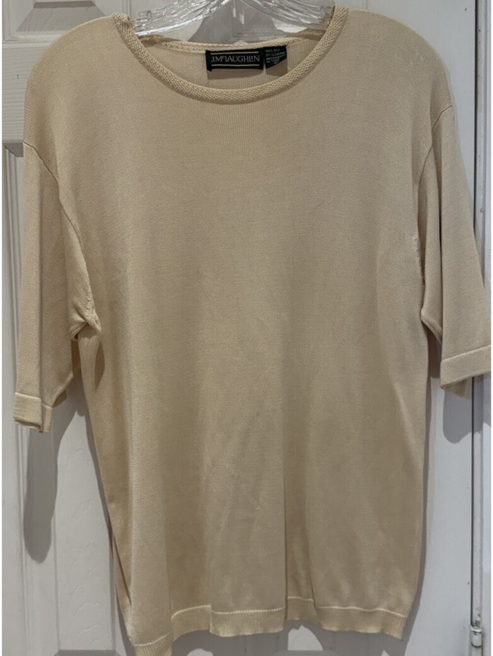 J McLaughlin Tan 100% Short Sleeve Silk Sweater  Size L